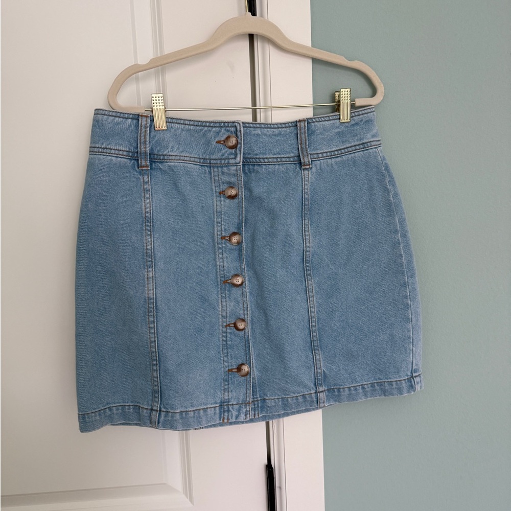 Sezane Light Blue Denim Button-Front Mini Skirt - Picture 5 of 10
